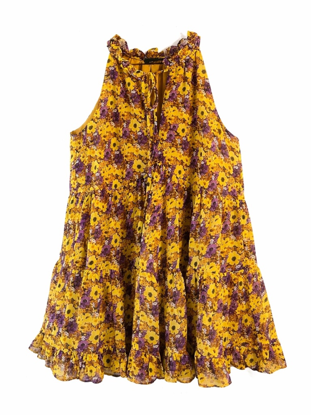 VICI Boho Floral Halter Top Tiered Babydoll Yellow Purple Flowy Summer Boutique